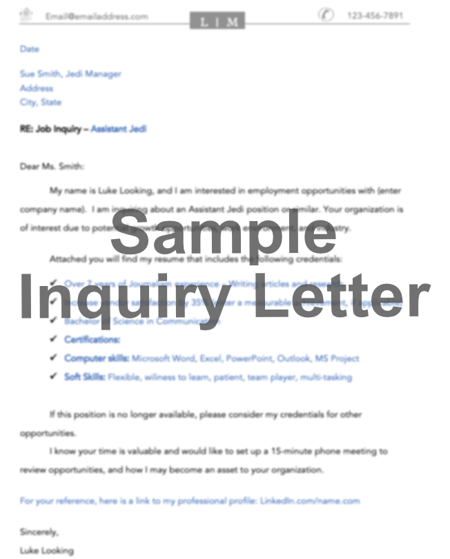 A job inquiry email will help with a job search in usa and having interview questions to ask employer, and of course a professional resume and options of cover letter examples.