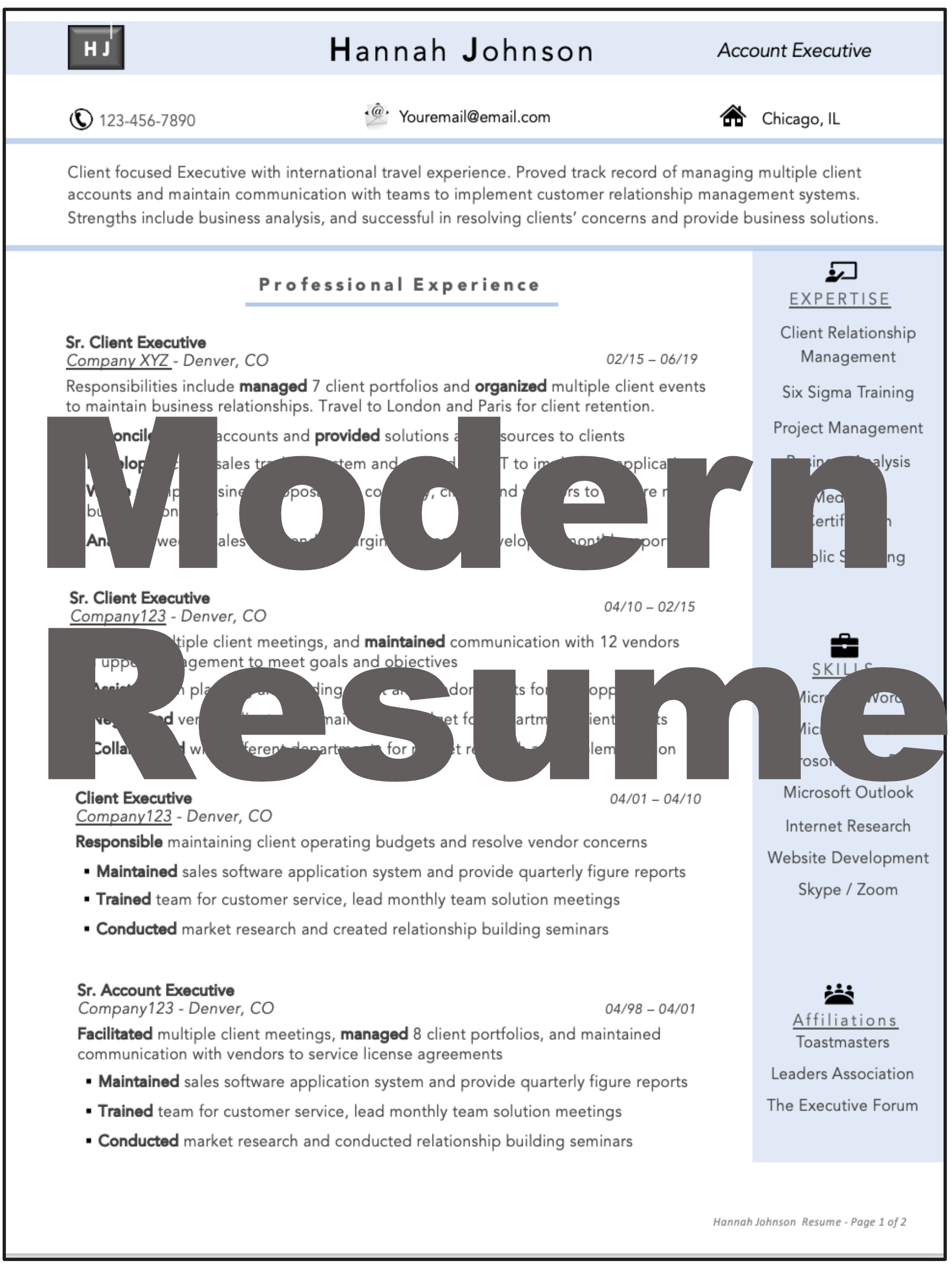 modern resume is another for of a professional resume. Having answers to interview questions tell me about yourself ready to go with a great cover letter template and the best resume format will work well for your job search!